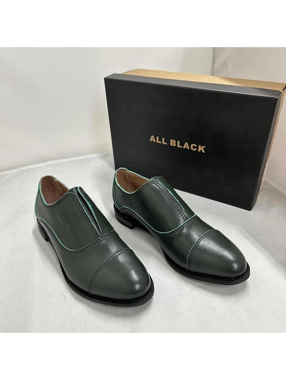ALL BLACK Modern Cowman green leather slip-on dress shoes size 38